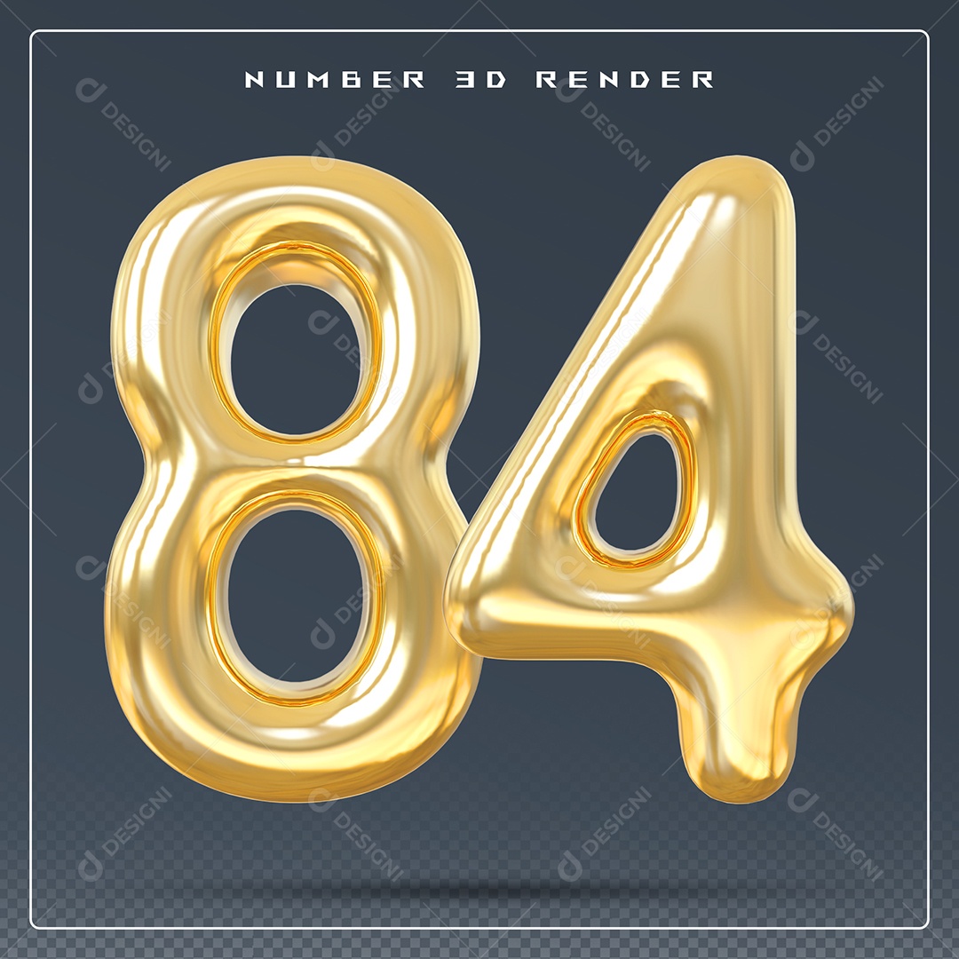 Elemento 3D Número 84 Dourado para Composição PSD