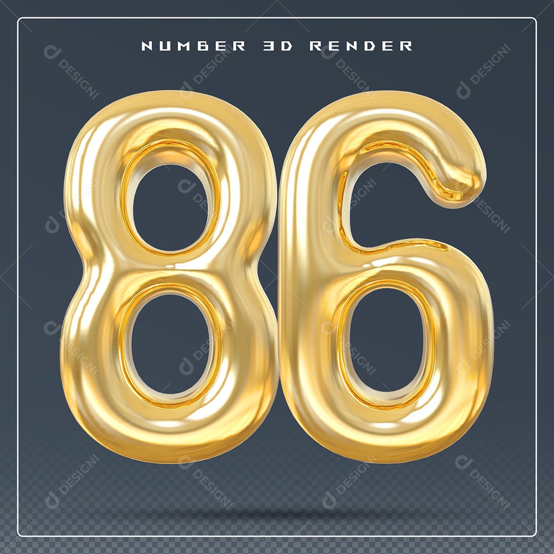 Elemento 3D Número 86 Dourado para Composição PSD