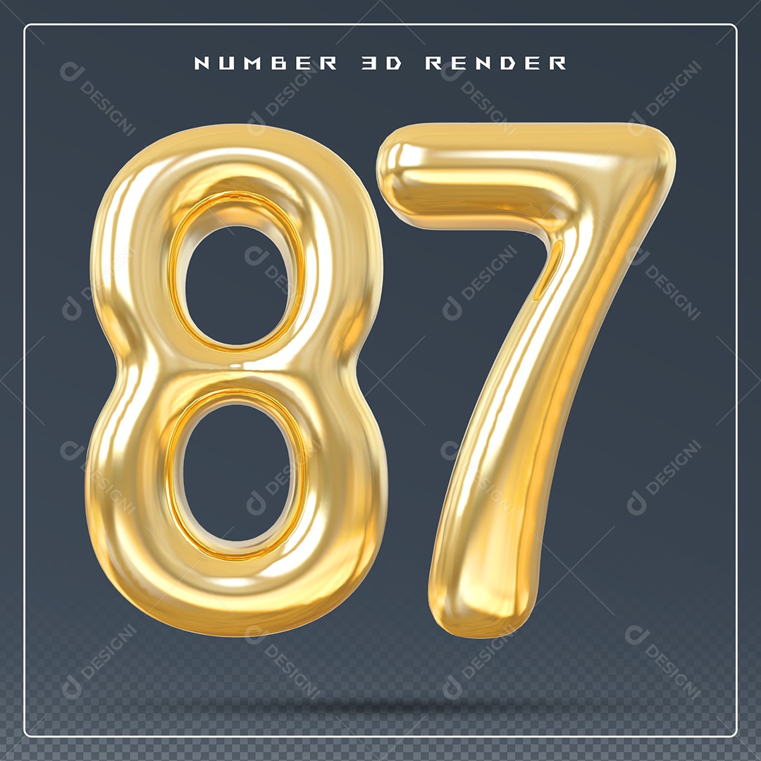 Elemento 3D Número 87 Dourado para Composição PSD