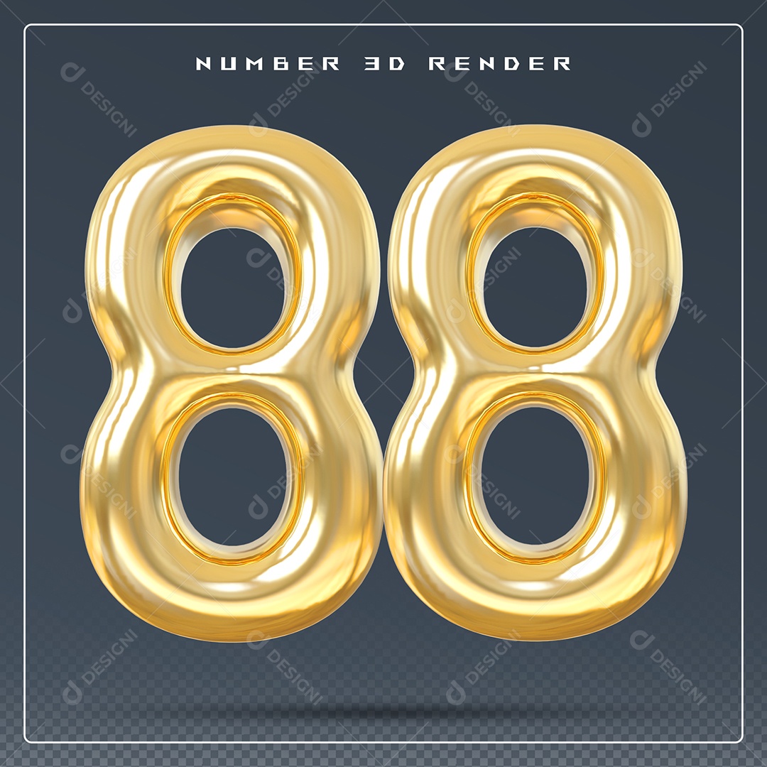 Elemento 3D Número 88 Dourado para Composição PSD