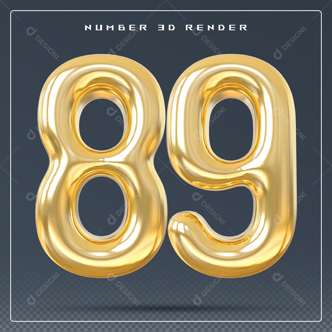 Elemento 3D Número 89 Dourado para Composição PSD