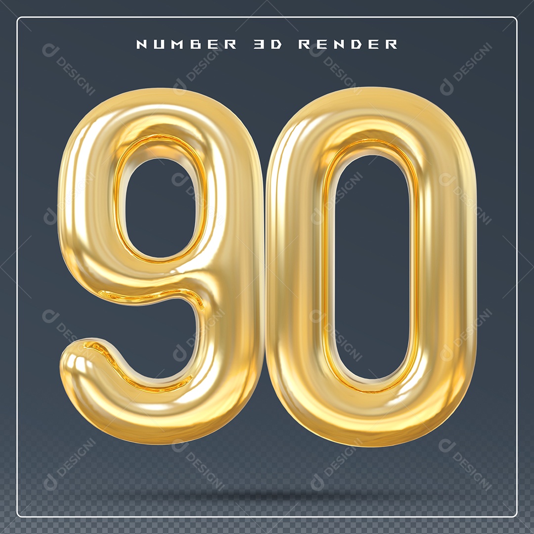 Elemento 3D Número 90 Dourado para Composição PSD