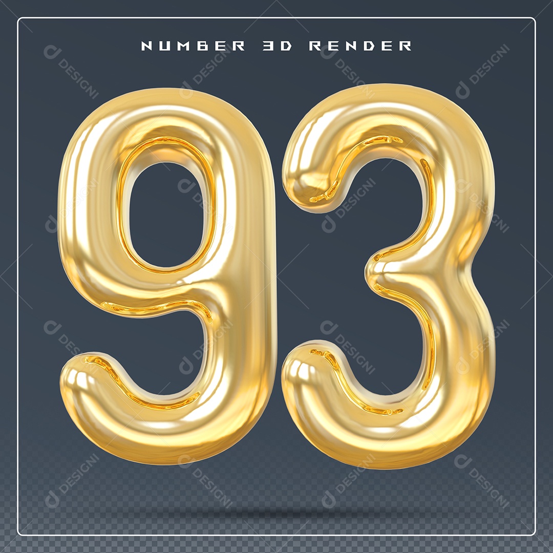 Elemento 3D Número 93 Dourado para Composição PSD