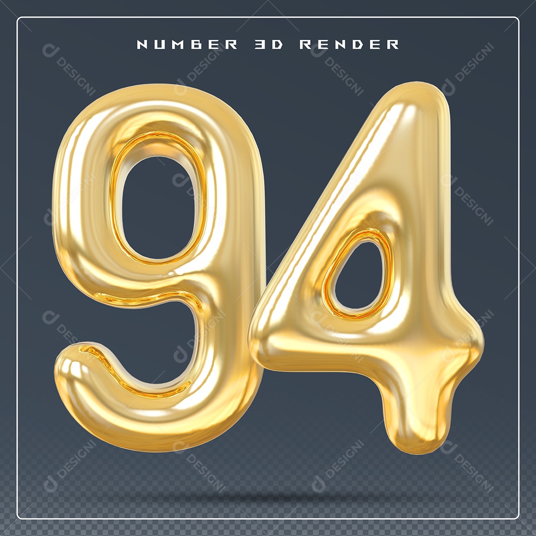 Elemento 3D Número 94 Dourado para Composição PSD