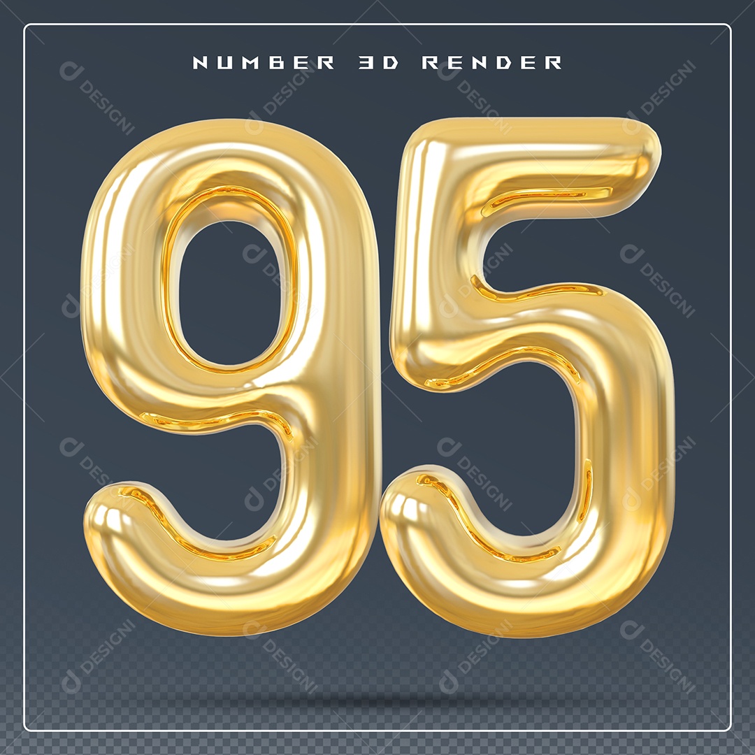 Elemento 3D Número 95 Dourado para Composição PSD