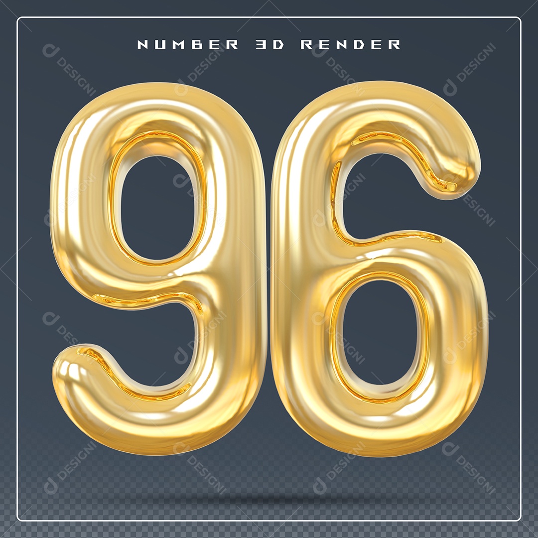 Elemento 3D Número 96 Dourado para Composição PSD