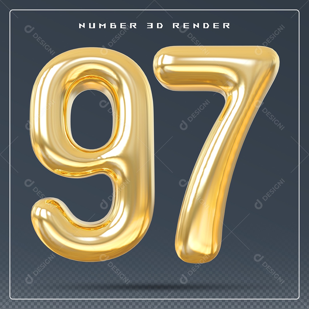 Elemento 3D Número 97 Dourado para Composição PSD