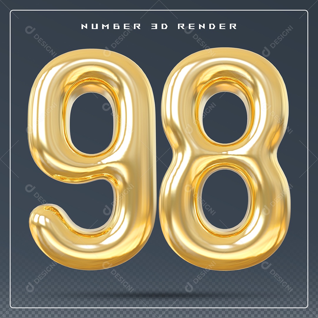 Elemento 3D Número 98 Dourado para Composição PSD
