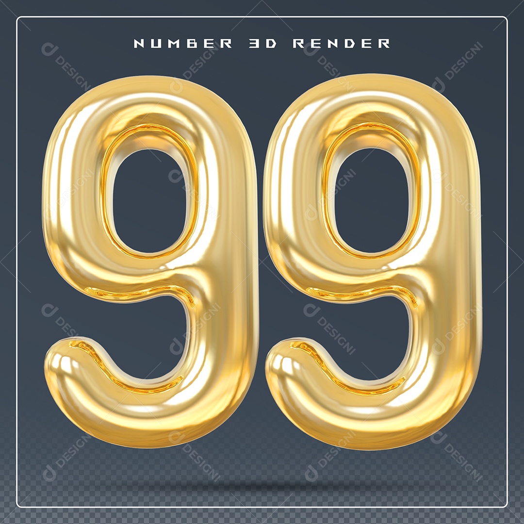 Elemento 3D Número 99 Dourado para Composição PSD