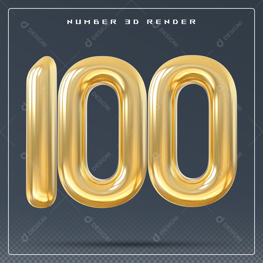 Elemento 3D Número 100 Dourado para Composição PSD