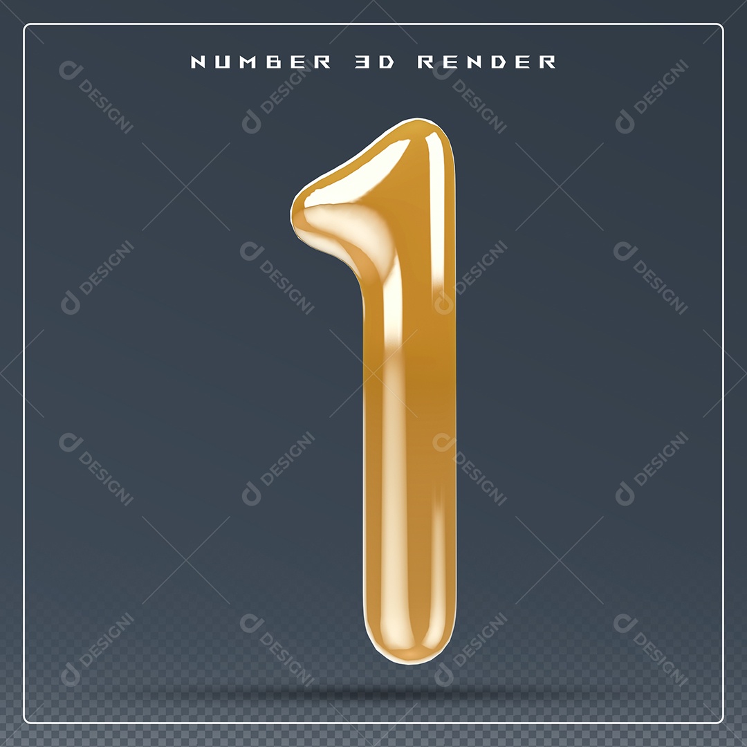 Elemento 3D Número 1 Dourado para Composição PSD