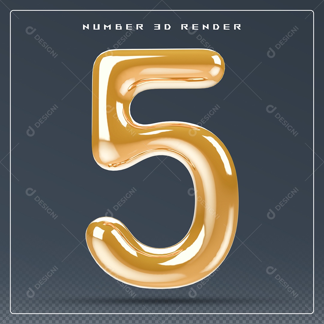 Elemento 3D Número 5 Dourado para Composição PSD