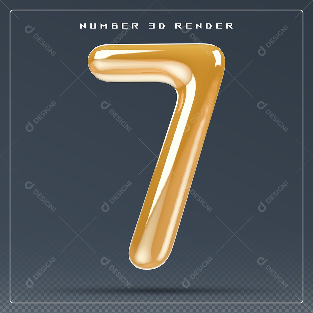 Elemento 3D Número 7 Dourado para Composição PSD