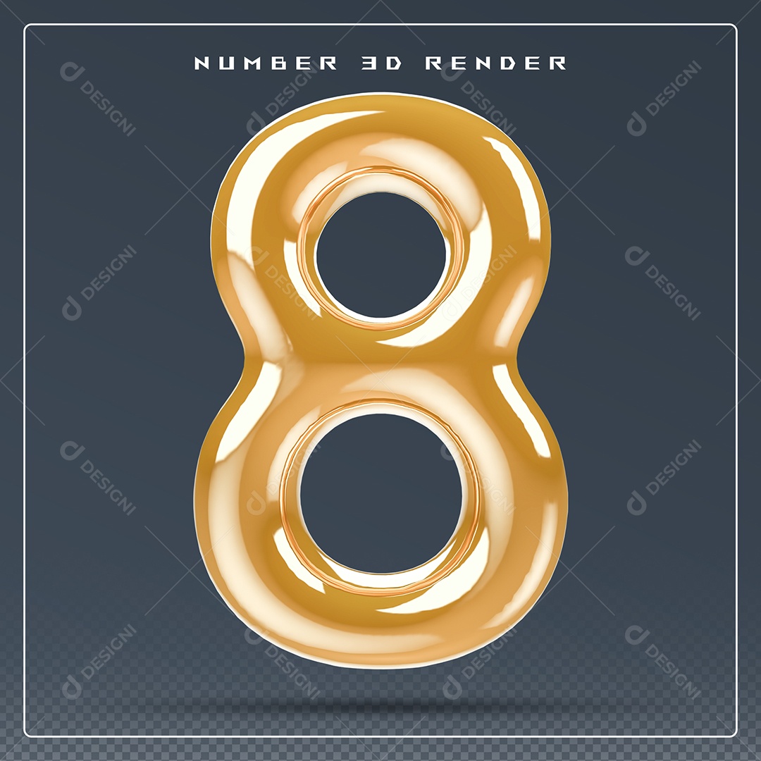 Elemento 3D Número 8 Dourado para Composição PSD