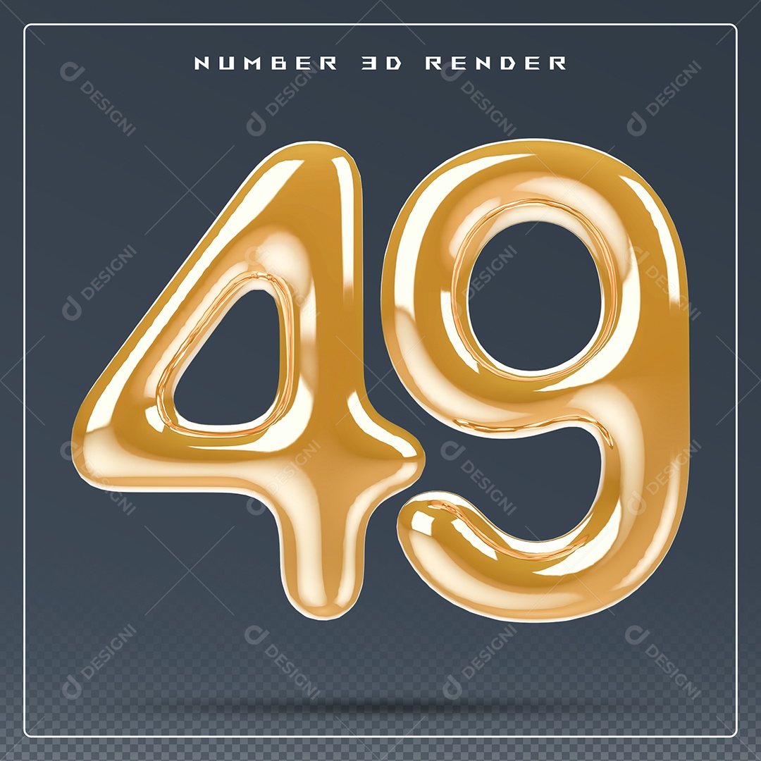 Elemento 3D Número 49 Dourado para Composição PSD