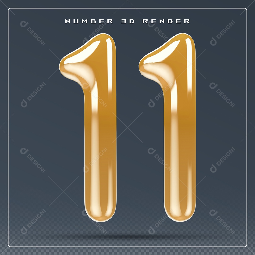 Elemento 3D Número 11 Dourado para Composição PSD