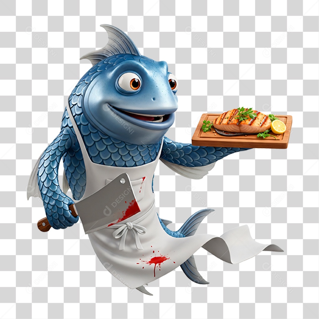Mascote Peixe Açougueiro PNG Transparente