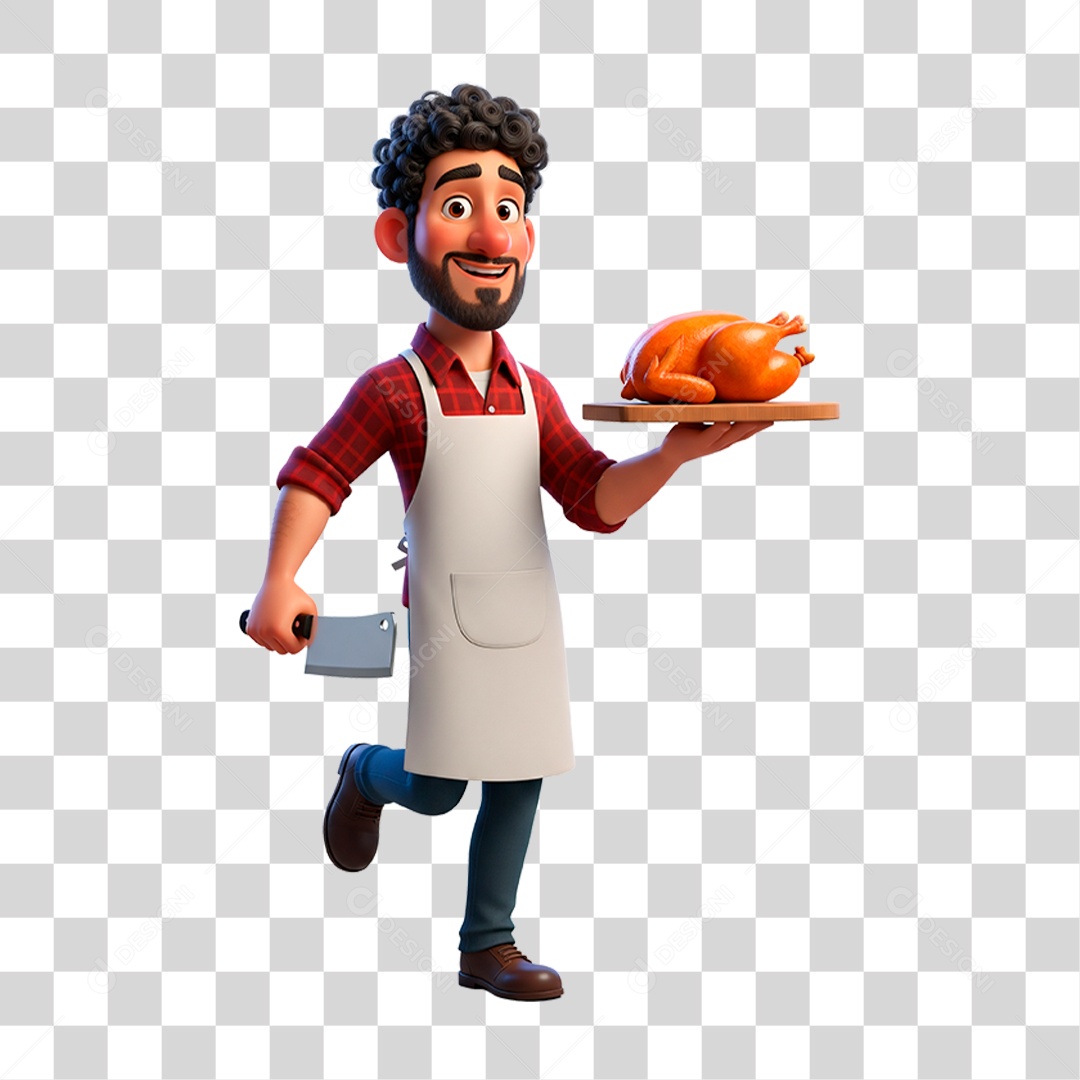 Açougueiro com Frango PNG Transparente