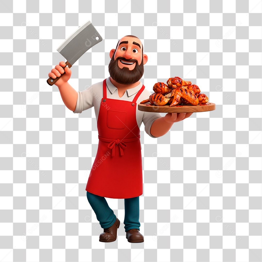 Açougueiro com Frango PNG Transparente