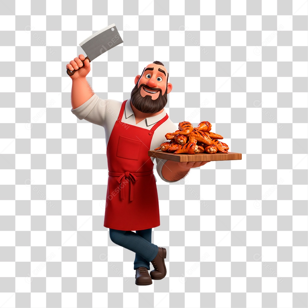 Açougueiro com Frango PNG Transparente