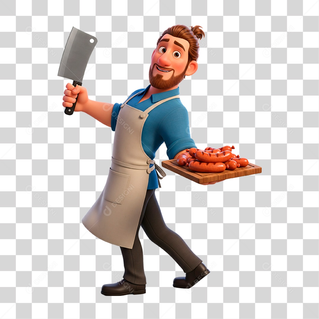 Açougueiro com Linguiça PNG Transparente