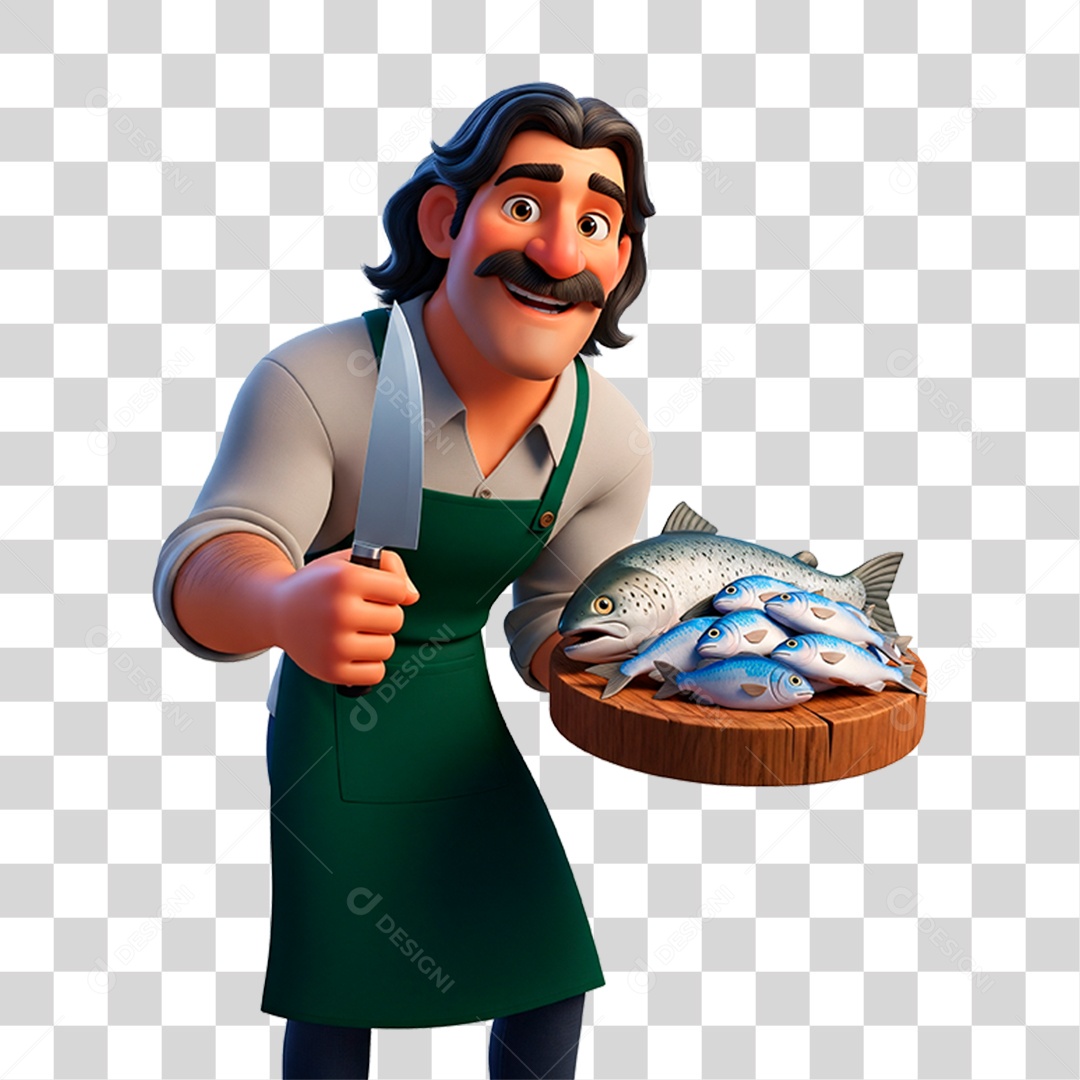 Açougueiro com Peixe PNG Transparente