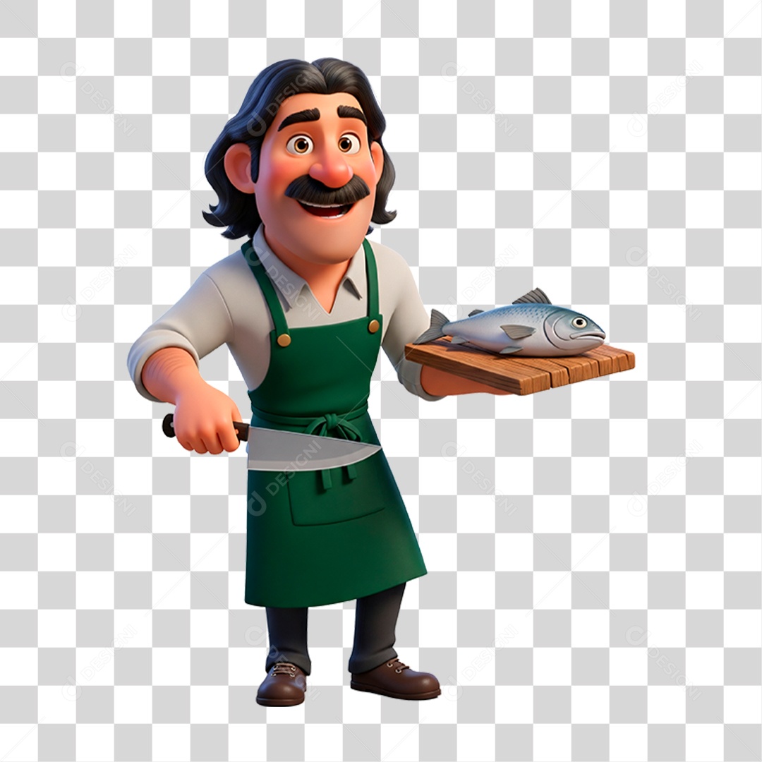 Açougueiro com Peixe PNG Transparente
