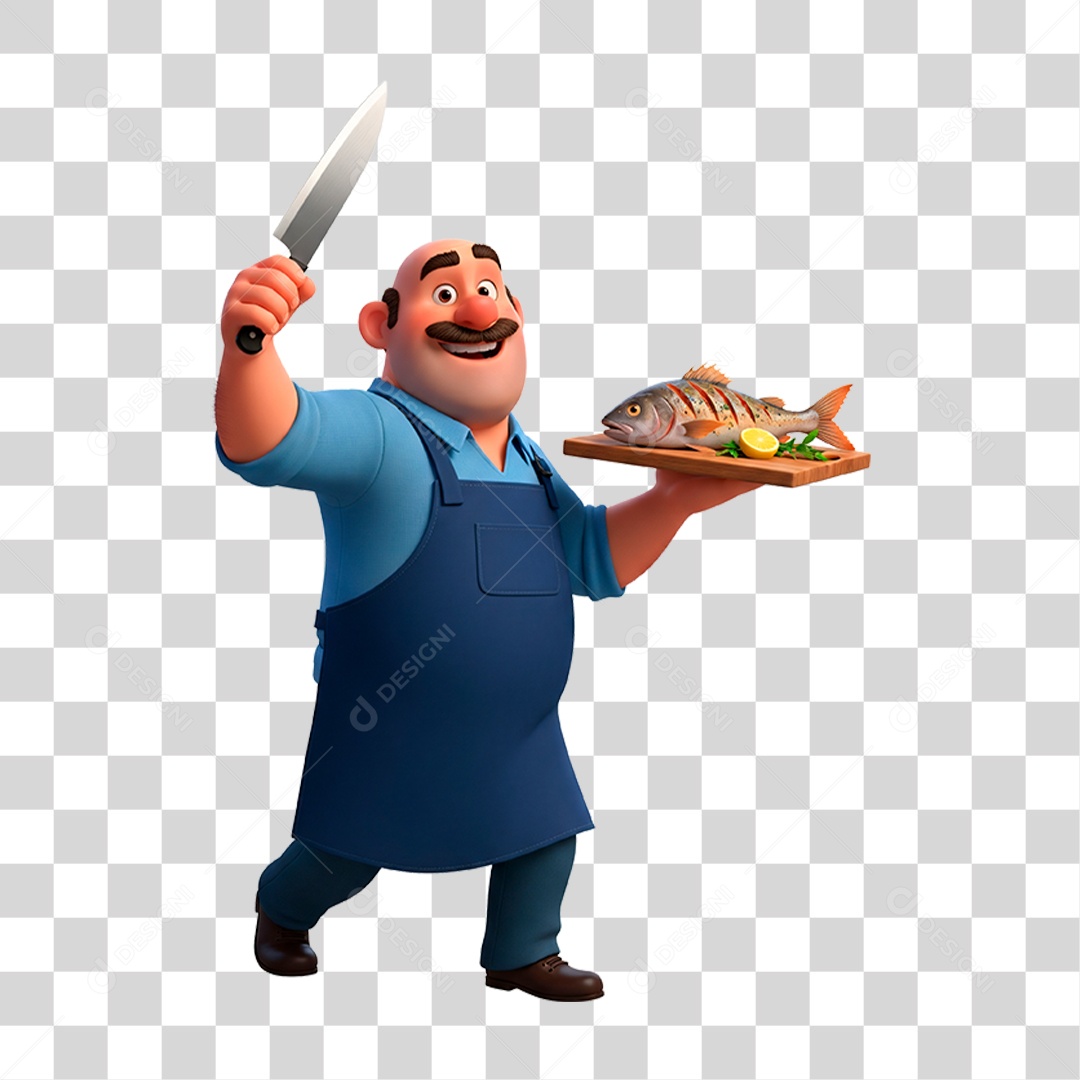 Açougueiro com Peixe PNG Transparente