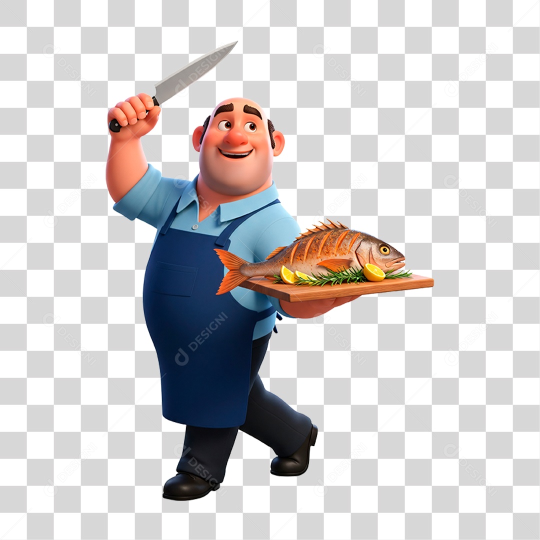 Açougueiro com Peixe PNG Transparente