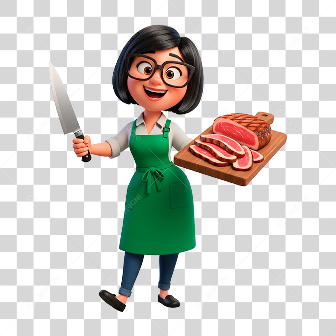 Personagem Mulher com Tábua de Corte PNG Transparente