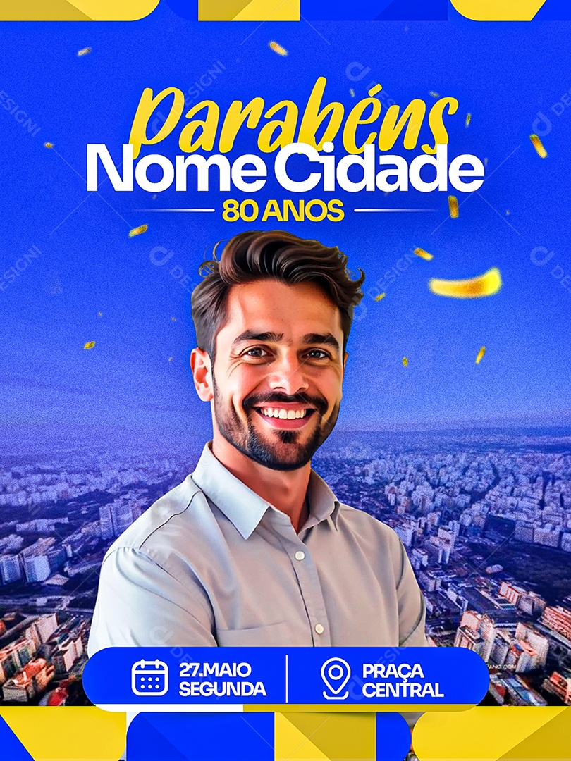 Parabéns Cidade 80 Anos Social Media PSD Editável