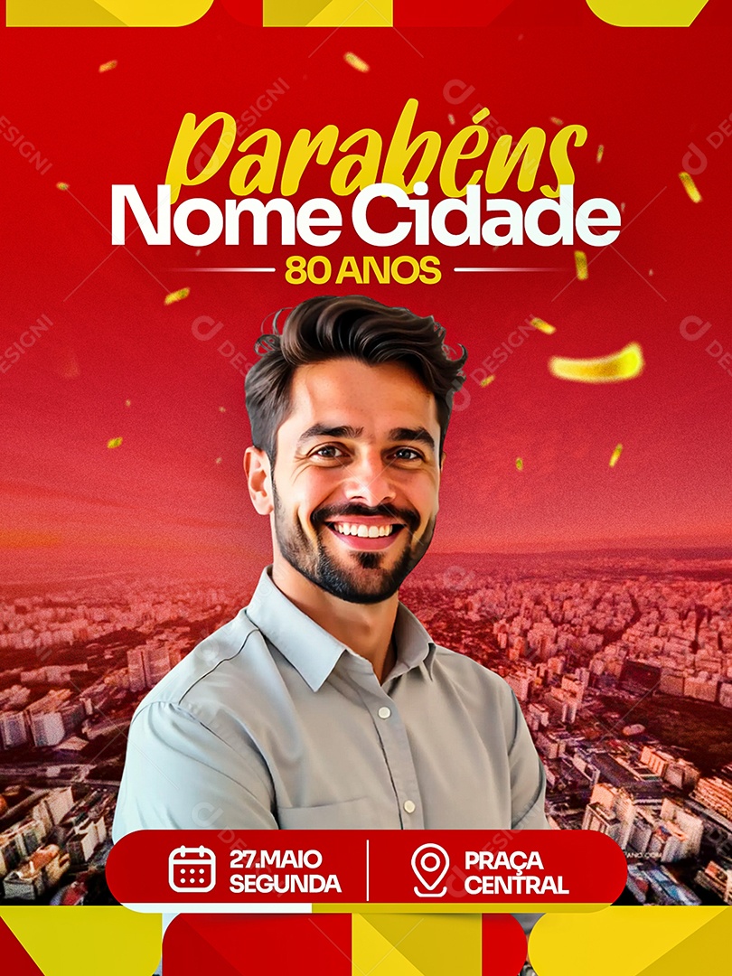 Parabéns Cidade 80 Anos Social Media PSD Editável