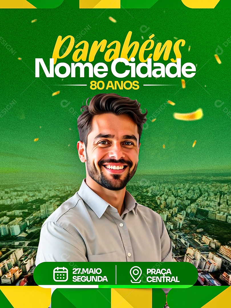 Parabéns Cidade 80 Anos Social Media PSD Editável