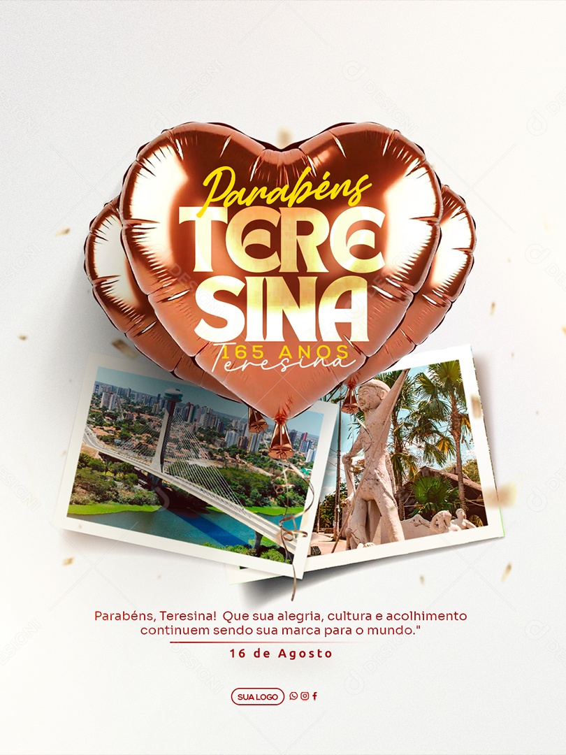 Aniversario de Teresina 16 de Agosto Parabéns Social Media PSD Editável