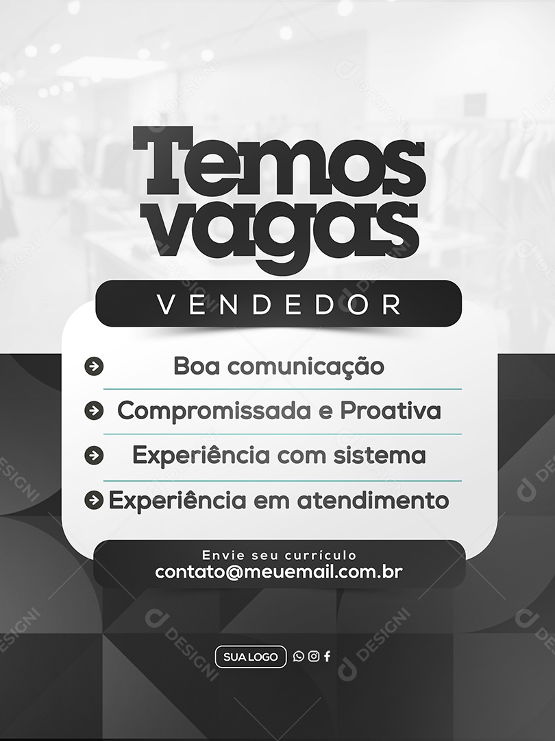 Temos Vagas Social Media PSD Editável