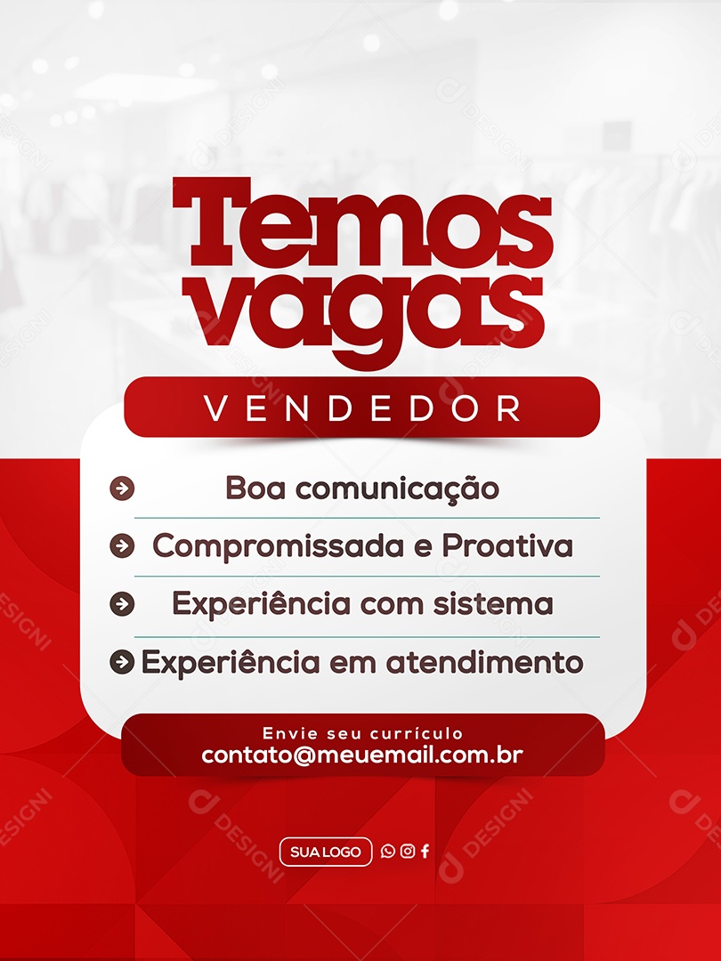 Temos Vagas Social Media PSD Editável
