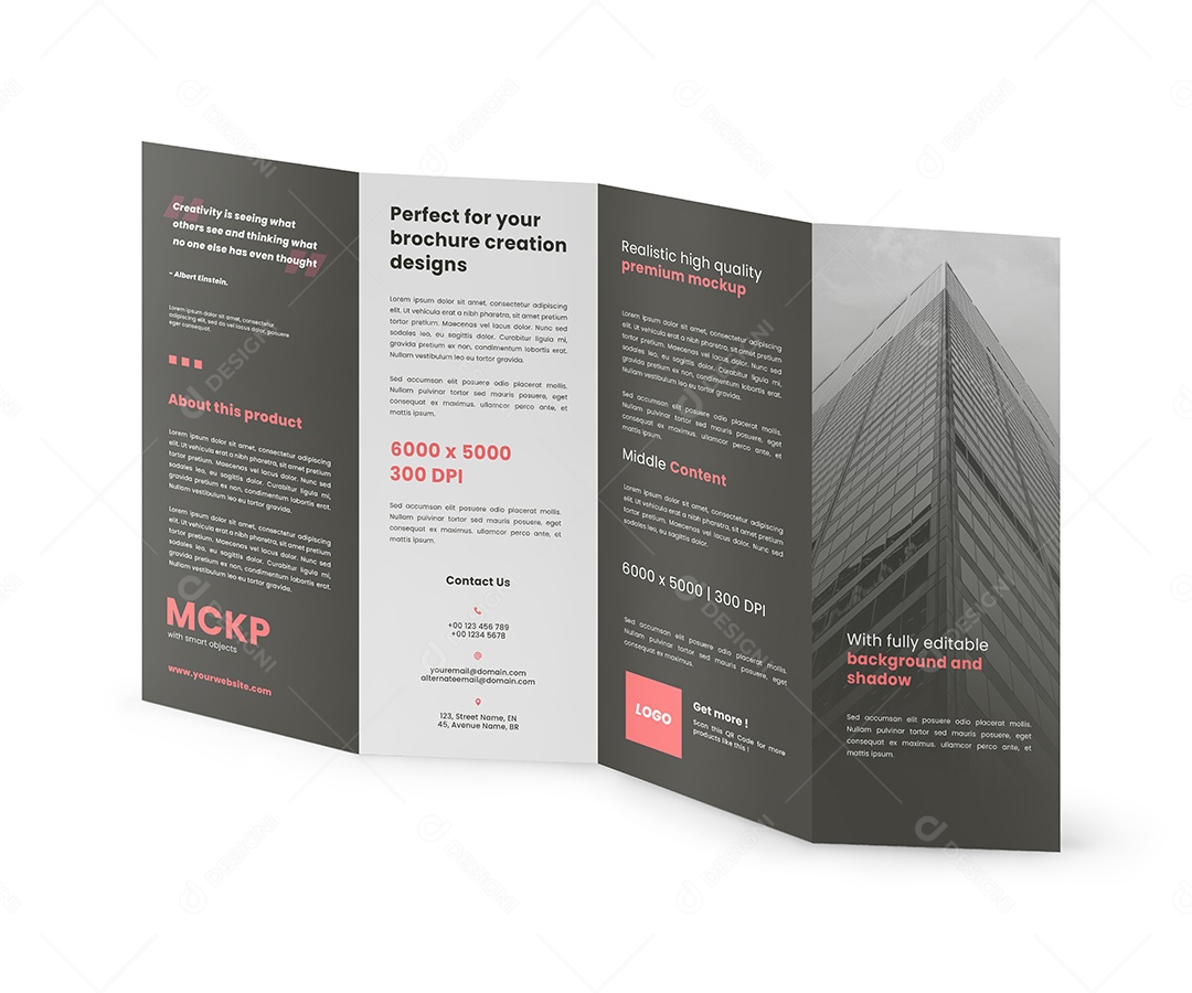 Folheto de Três Dobras Mockup PSD Editável