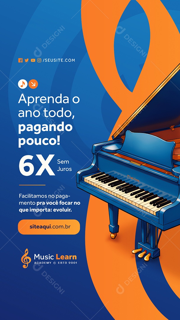 Story Escola de Música Aprenda o Ano Todo Piano Social Media PSD Editável