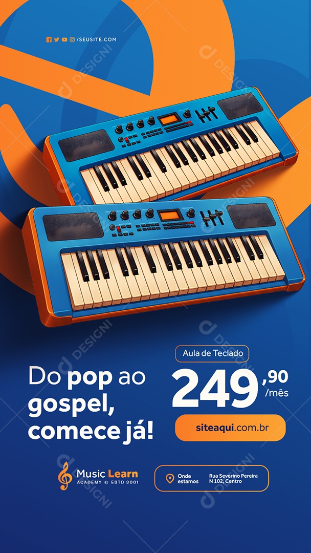 Story Escola de Música Aula de Teclado Social Media PSD Editável