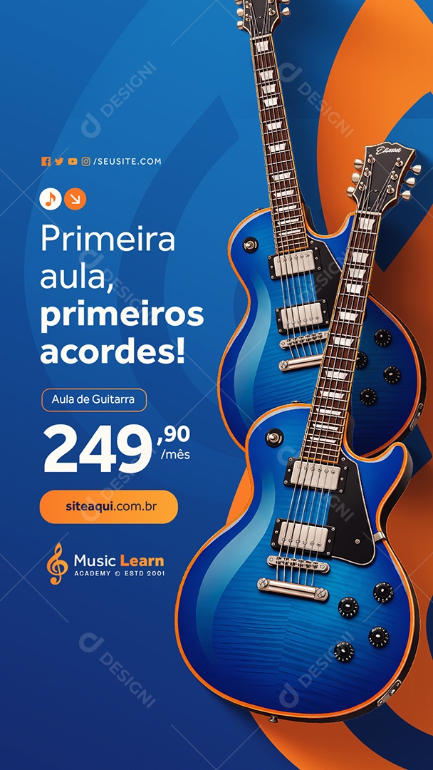 Story Escola de Música Primeira Aula Social Media PSD Editável