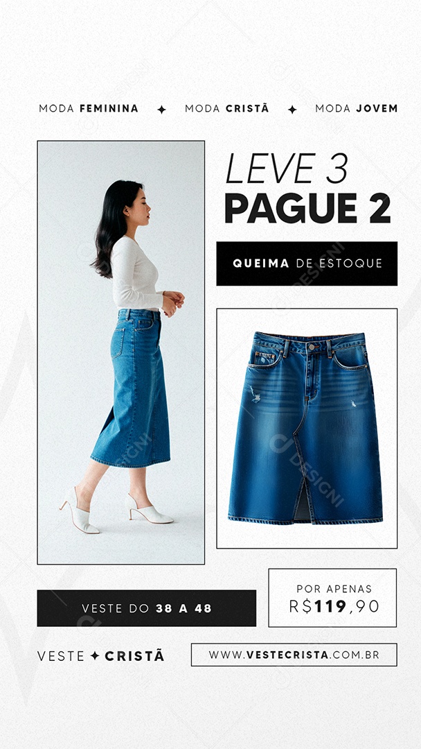 Story Loja de Moda Cristã Leve Três Pague Dois Social Media PSD Editável