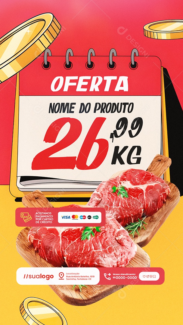 Story Ofertas Supermercado Açougue Carnes Corte Social Media PSD Editável