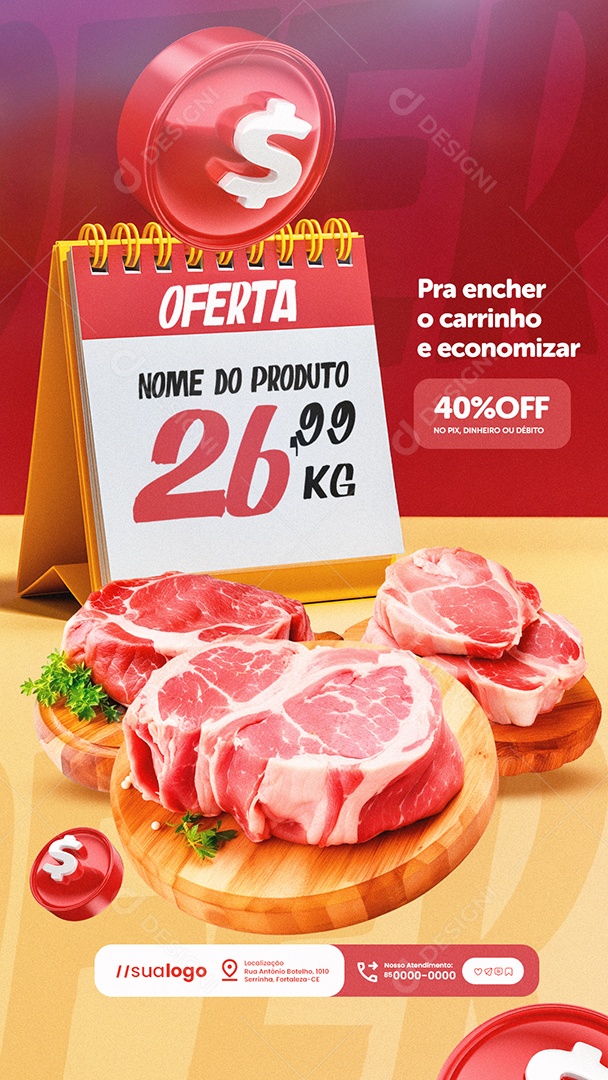 Story Ofertas Supermercado Açougue Carnes Social Media PSD Editável