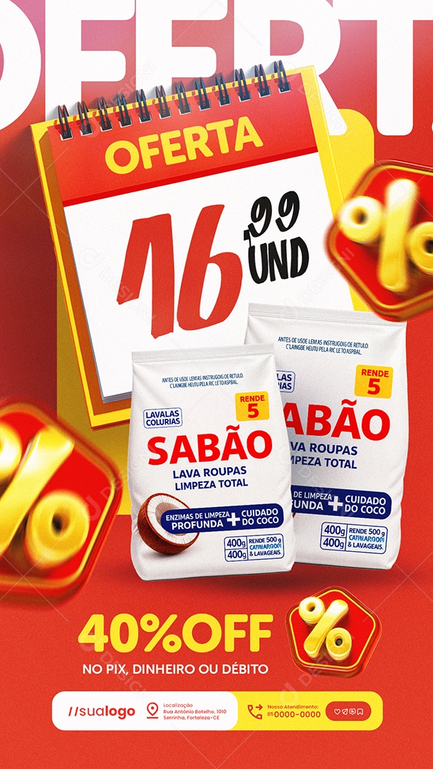 Story Ofertas Supermercado Sabão em Pó Lava Roupas Social Media PSD Editável