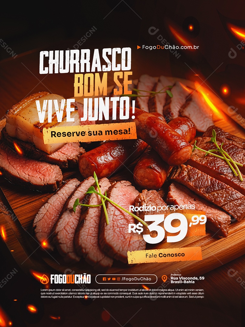 Churrascaria Churrasco Bom se Vive Junto Social Media PSD Editável