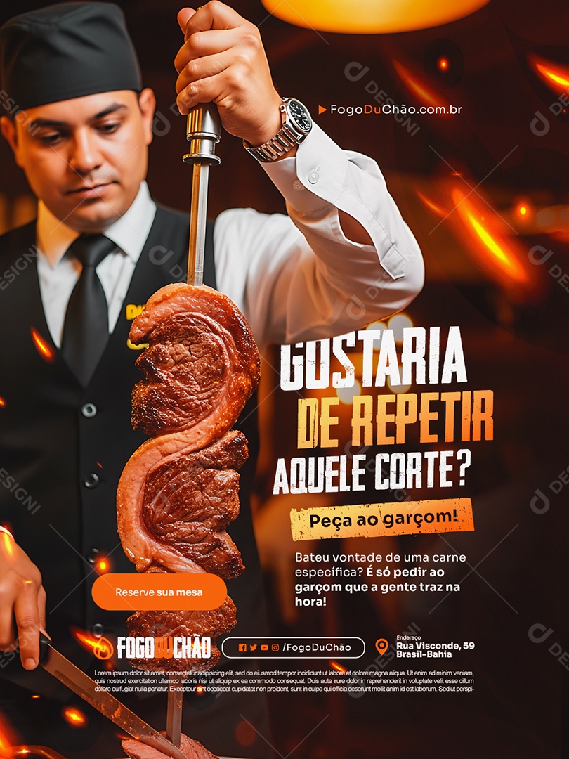 Churrascaria Gostaria de Repetir Aquele Corte Social Media PSD Editável