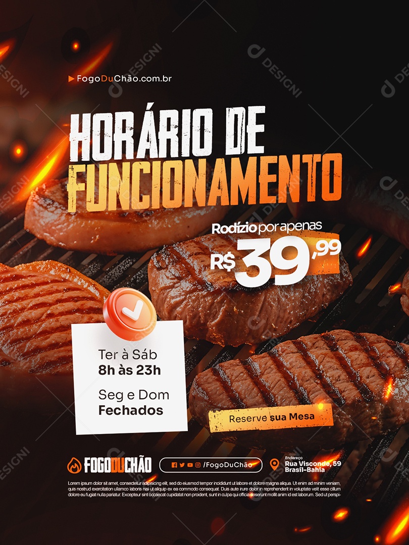 Churrascaria horário de Funcionamento Social Media PSD Editável