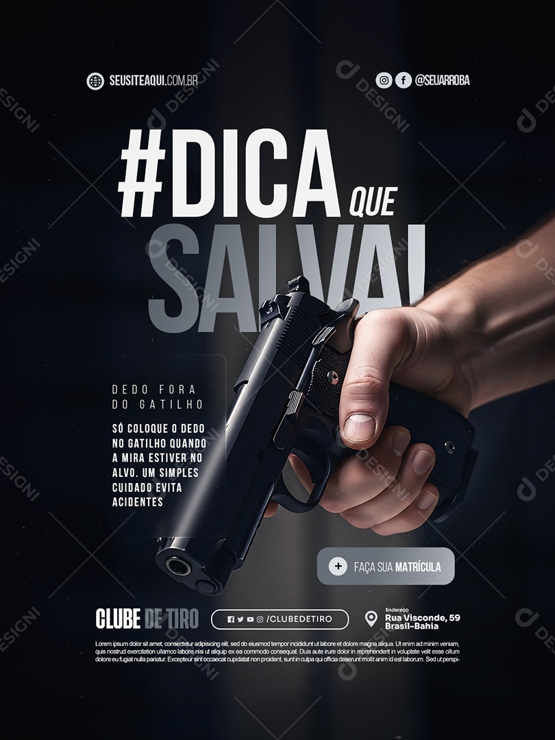 Clube de Tiro #Dica que Salva Social Media PSD Editável