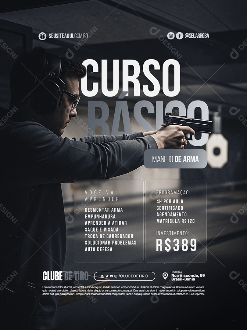 Clube de Tiro Curso Básico Manejo de ArmaSocial Media PSD Editável