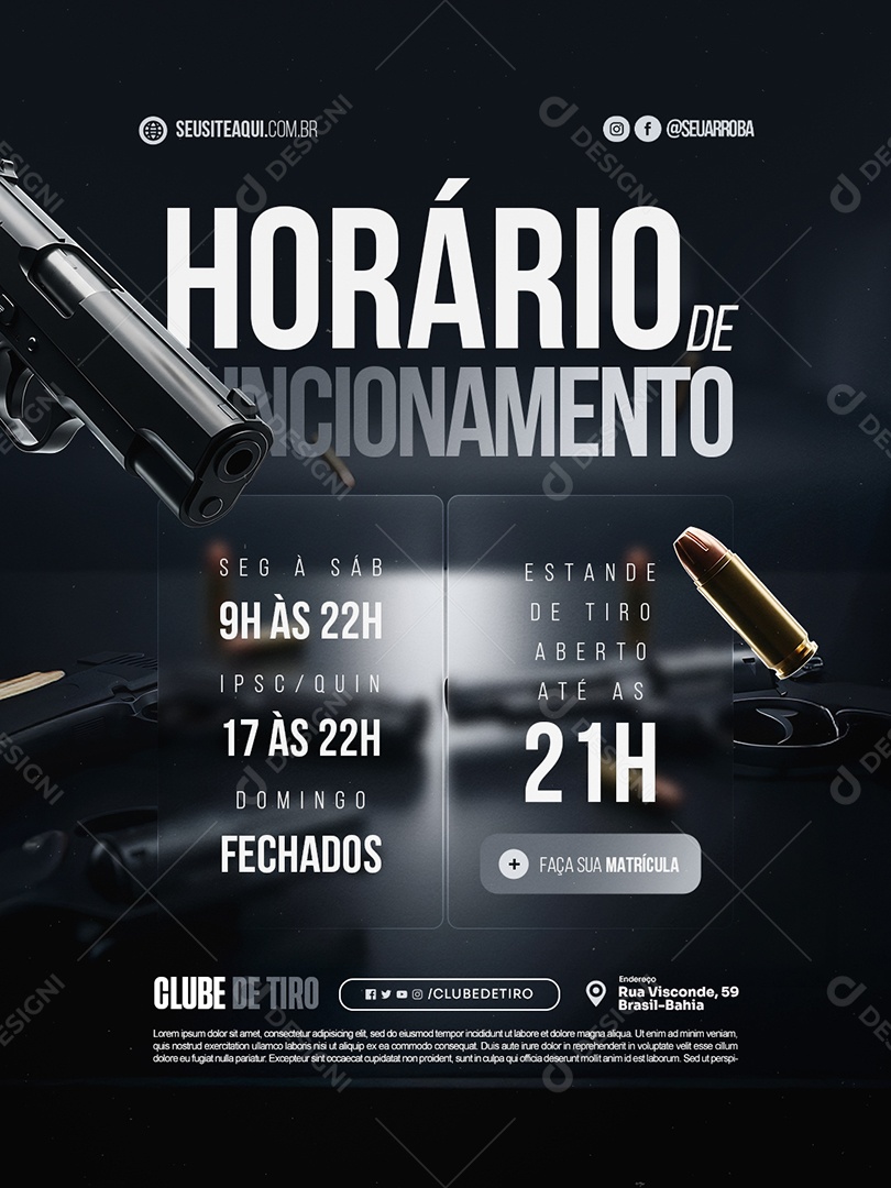 Clube de Tiro Horário de Funcionamento Social Media PSD Editável